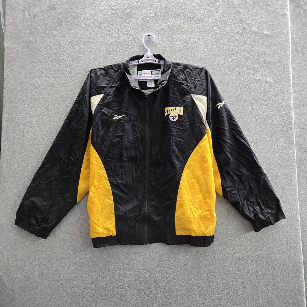 VINTAGE Pittsburgh Steelers Men Jacket L Black Embroidered Reebok Proline READ
